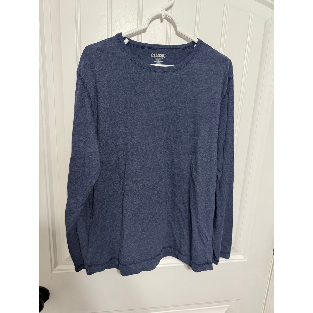 Old Navy T-Shirt Mens Large Classic Heathered Blue Long Sleeve Crew Neck EUC